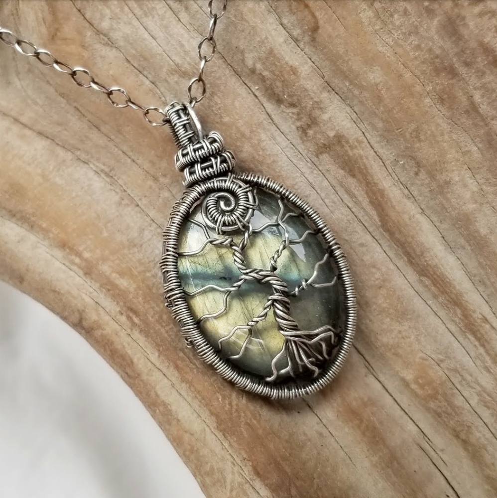 Handmade Tree of Life Labradorite Wire-Wrapped Pendant Necklace